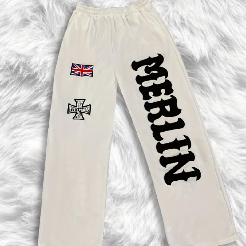 

Європейський та американський Y2K вуличний тренд, персоналізовані вільні повсякденні штани прямого крою з принтом S білий