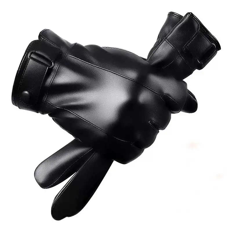 1 Pair New Full Finger PU Leather Black Winter Warm Gloves for Women Men Water-proof High Quality Glove Touchscreen Riding Glove