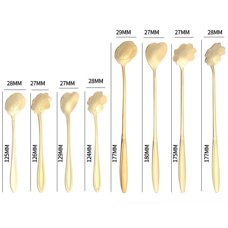 8-teiliges Blumen-Teelöffel-Set Kleiner Kaffeelöffel Niedlicher Eiscreme-Dessertlöffel Silber Gold Edelstahl Löffel für Kaffee Tee4