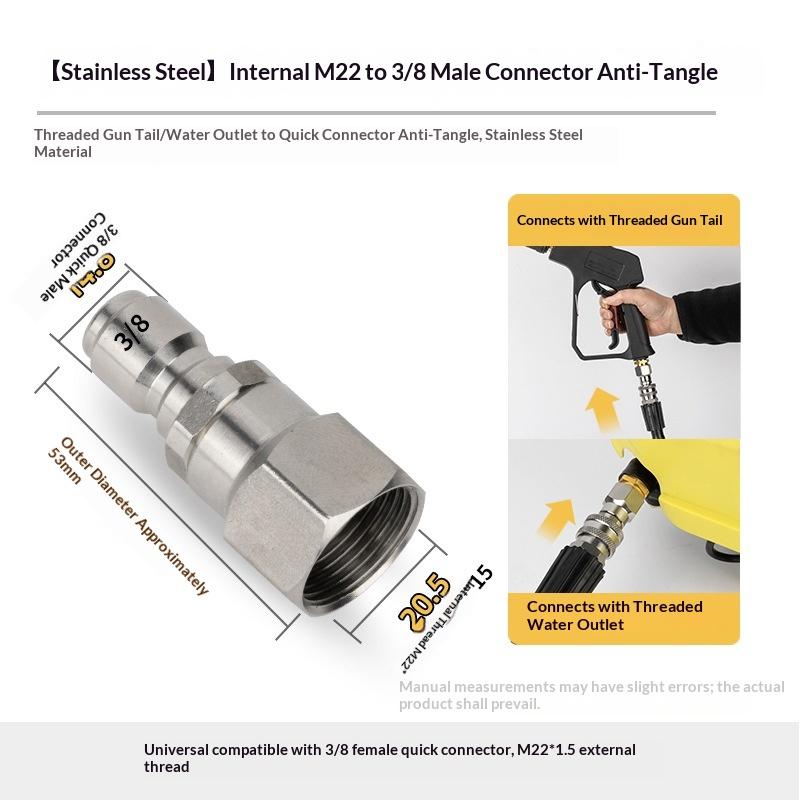 M22 14mm/15mm Pressure Washer Swivel Fitting - 360° Kink Free Anti-Twist 5000PSI To Hose Male Thread