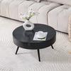 Tavolino da Caffè Rotondo con Diametro 70 cm in Legno Nero (MDF) & Gambe in Metallo Nero. Design Minimalista, Ideale per Soggiorno e Spazi Piccoli.
