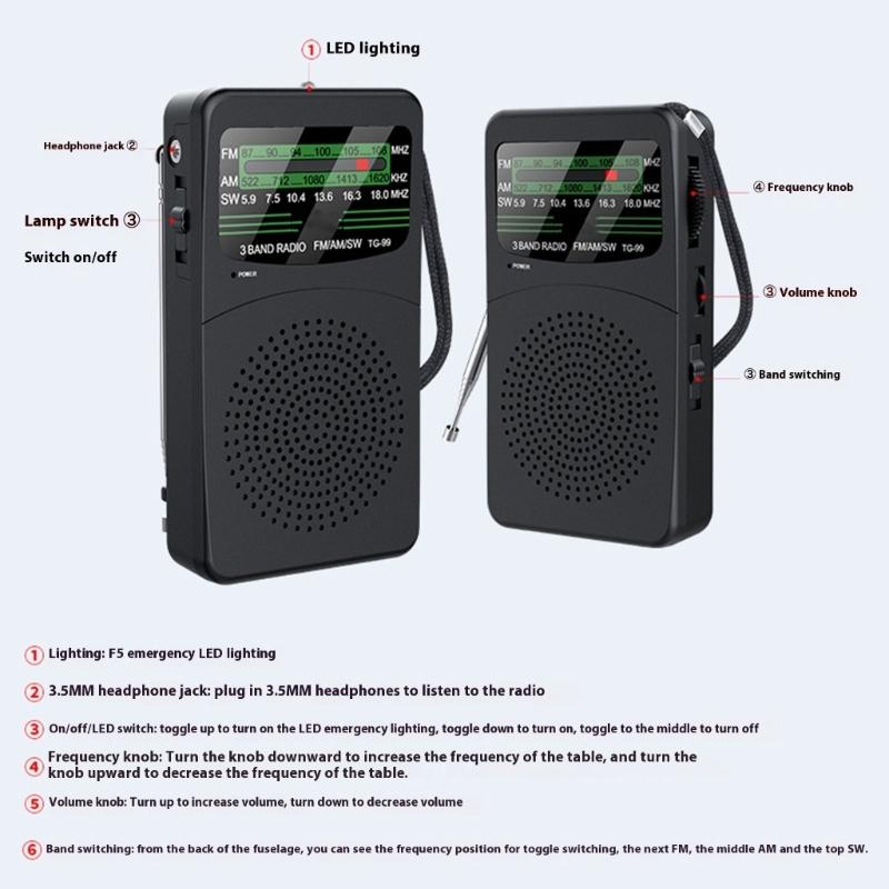 Pocket Sized Radio FM AM SW Reception LED Flashlights Headphone 3.5mm Plugs Ideal for Camping Hiking Daily Activity