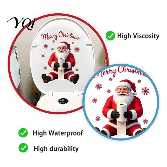Indoor Outdoor Party Supplies Santa Claus Toilet Sticker, Waterproof PVC Christmas Bathroom Decal for Removable Wall Art Home Decoration, Snowflake
