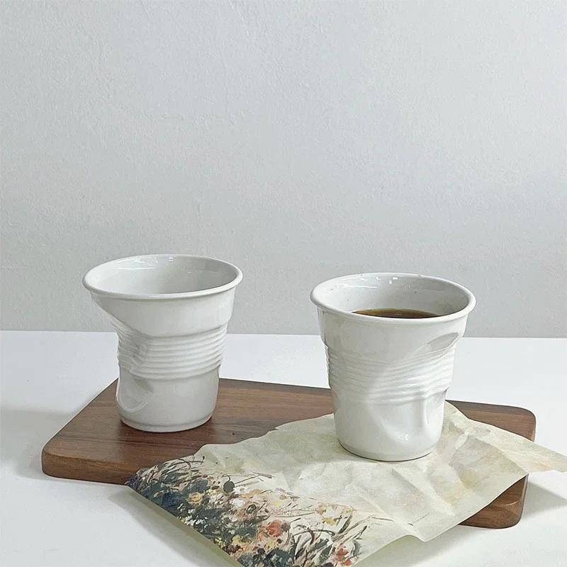 6.7oz Korean Style Cups and Mugs Coffee Mug White Ceramic Nordic Wrinkle Cup 200ml Drinking Coffe Tumbler English Letter