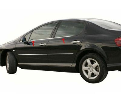 Vonkajšie lemovanie skla (4 ks, nerez) Carmos - Turecká oceľ pre Peugeot 407