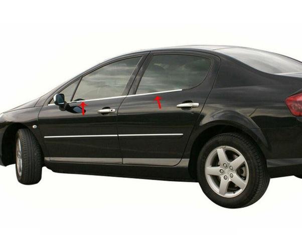 

Зовнішня окантовка скла (4 шт, нерж) Carmos - Турецька сталь для Peugeot 407