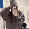 Womens Oversized Striped Cotton Blend Hoodless Sweatshirt Loose Comfortable Round Neck Top