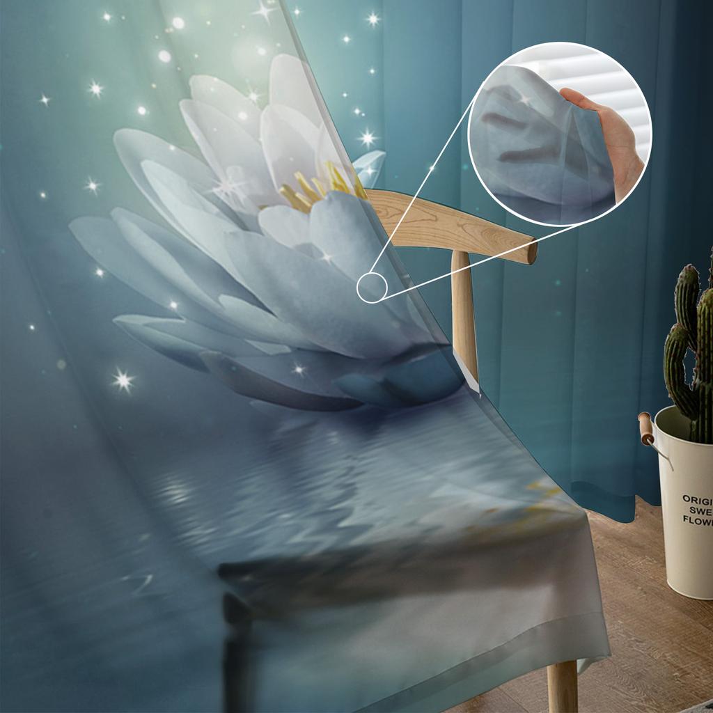 Magischer Lotus auf der Wasseroberfläche, Vorhang für Wohnzimmer, transparente Tüllvorhänge, Fenstervorhänge für das Schlafzimmer, Zubehör, Dekor