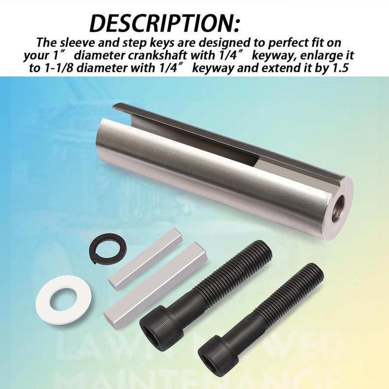 Extended 1 Inch To 1 1/8 Inch Gas Engine Pulley Crank Shaft Sleeve Adapter 1/4 Inch Key Bushing Sheave & Key