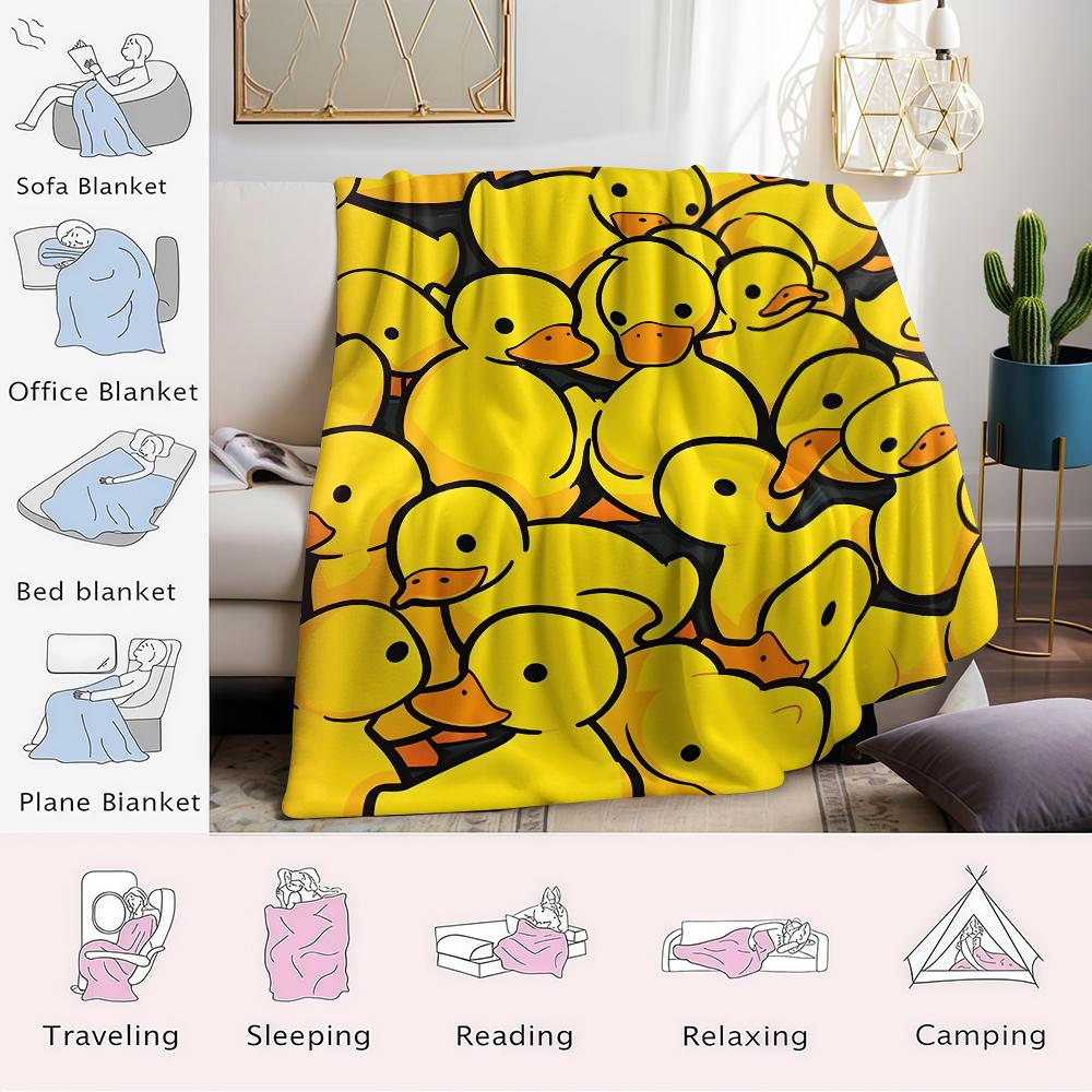 Rubber Duck Print Flannel Blanket Warm Soft Halloween Christmas Couch Warm Cozy Decorative Decor Gift for All Season