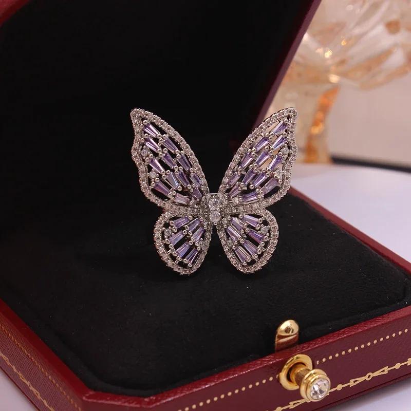 New Sight New Fashion Brand Jewelry Zirconia Butterfly Engagement Rings for Women Gift Adjustable Open Wedding Rings