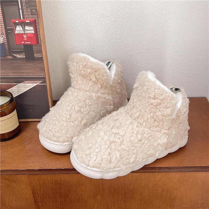 Innendørs semsket skinn, fuskepels, fleecefôrede ankelstøvletter, koselige vinterstøvler med høy tetthet Pustende varme sko med sklisikker såle for kvinner
