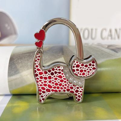 Yousheng Cat-Shaped Bag Hook with Shiny Rhinestones Decor Non-Slip Base Foldable Desk Edge Handbag Hanger Keychain