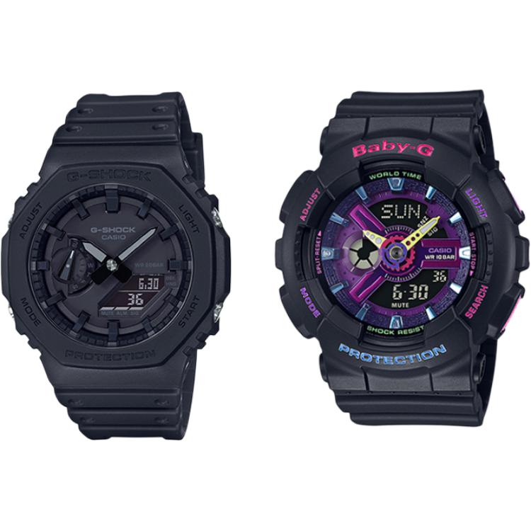 CASIO Unisex Pair Table Series Black Watch GA-2100-1A1+BA-110TM-1AER
