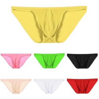 Men Sexy Transparent Briefs Nylon Ice Silk Transparent Ultra-Thin Low Waist Underwear