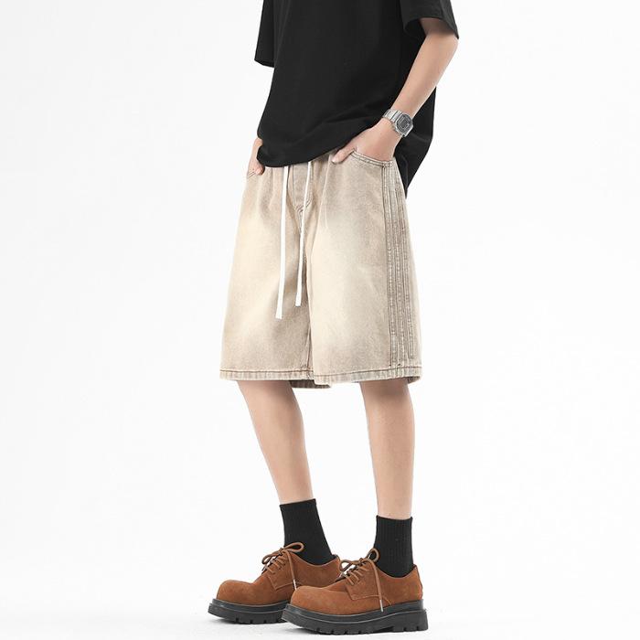 

Spring New Style Full Elastic Waist Drawstring 5-minute Side Bone Webbing Shorts Men s Mid-pants 3XL