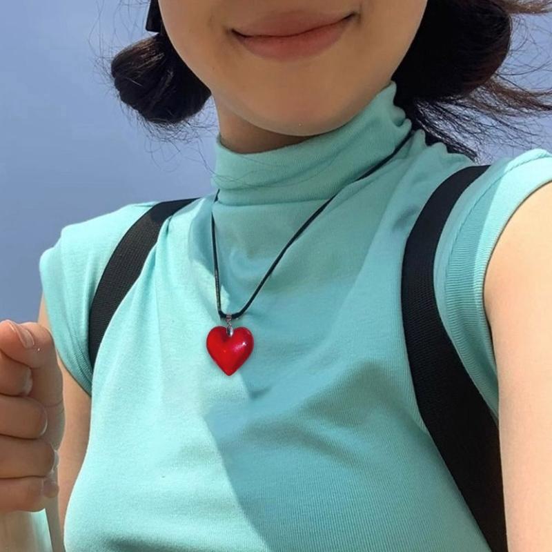 Minimalist Love Shape Pendant Necklace Feature Resin And Adjustable Leather Cord Fashion Neck Accessory