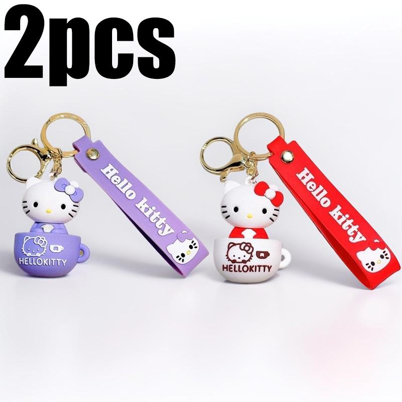Cute Cartoon Hello Kitty Keychain Teacup Key Chain Women Girl Schoolbag Shoulder Bag Car Keyring Kid Kawaii Gift Festival gifts