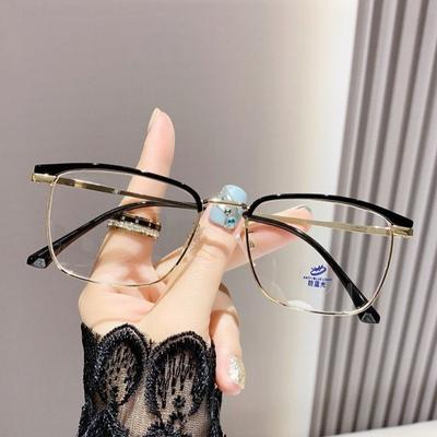 Photochromic Anti Radiation  Glasses  Korean Square Metal Men Women Eyeglasses Fashion Anti Blue Light Glass