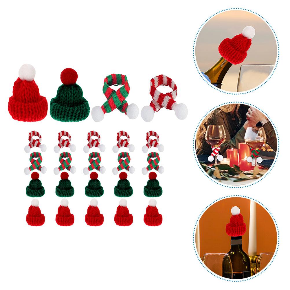 24Pcs Mini Christmas Knit Hat Scarf Set Compact Wine Bottle Covers Xmas Party Supplies Holiday Decorations Mini Knit Hat