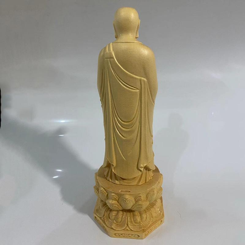 Natural Solid Wood Ksitigarbha Bodhisattva Statue Chinese Buddha Statues Home Room Office Feng Shui DecorationFigure Statue 11in