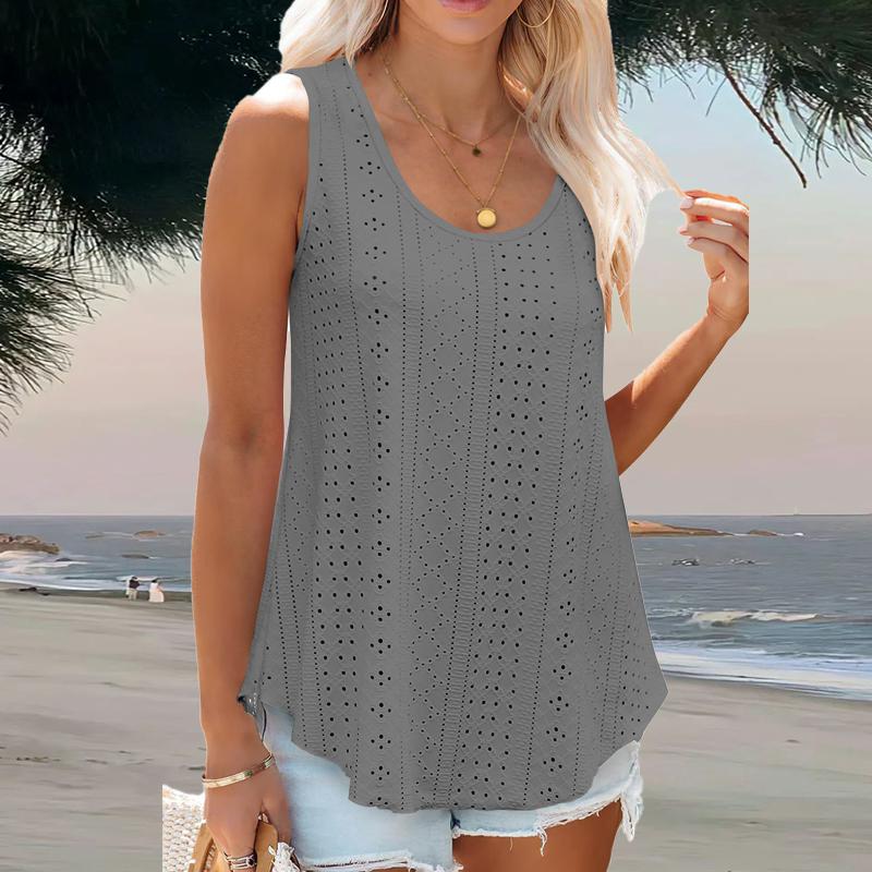 Curved Hem Tank Top, Casual Crew Neck Sleeveless Tank Top For Summer, Women's Plus Size Clothing