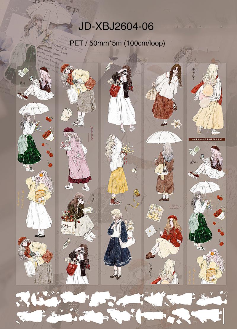 

50mm*5m Vintage Girl Character Landscape PET Tape Creative DIY Journal Material Collage Scrapbooking Stationery
