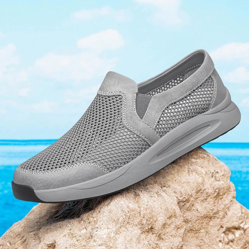 Summer Mesh Lightweight Convenient Sports Shoes Breathable Comfortable Soft Sole Hiking Casual Shoes Hollowed Out Leather Shoes
