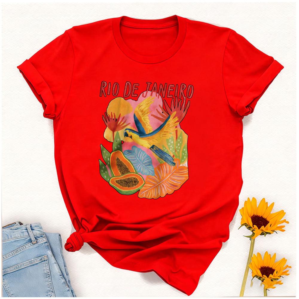 Unisex Rio De Janeiro Parrot Papaya Tropical Leaf Print T Shirt Heather Cotton Tee Brazil Travel Vacation Casual Daily Summer Top