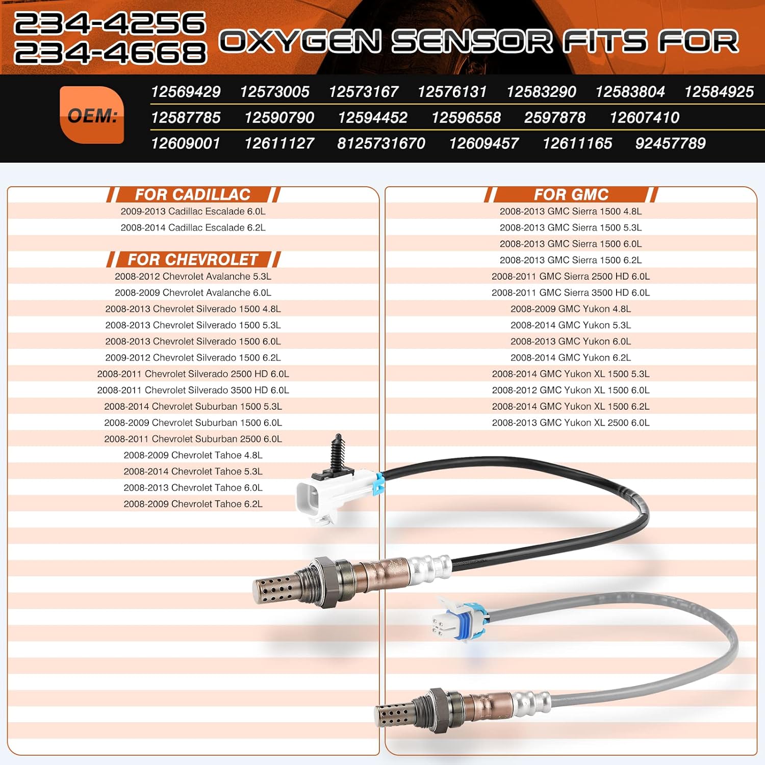 

234-4668 213-4229 Oxygen Sensor Compatible with Chevy Silverado Tahoe Suburban 1500 2500 Escalade Avalanche GMC Yukon XL 1500 Sierra 1500 2500 HD