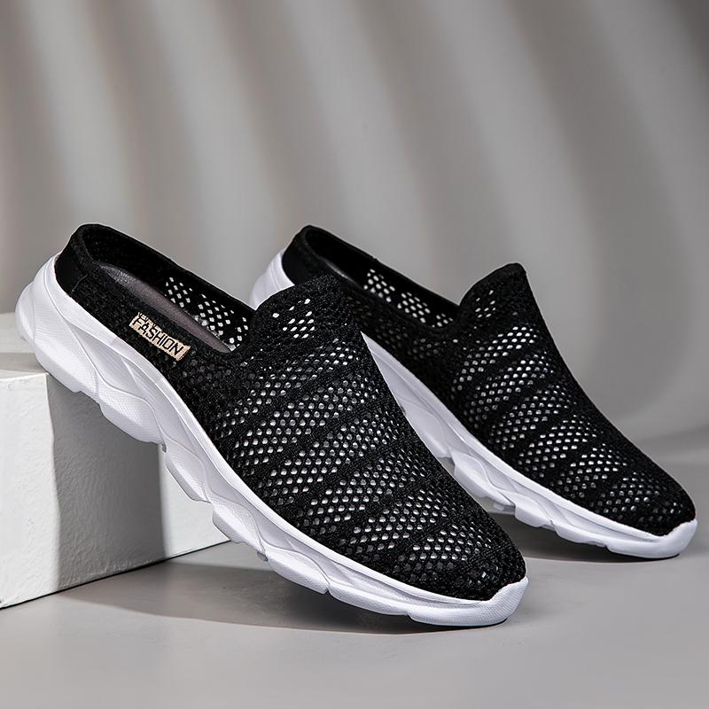 Summer Mens Casual Shoes Hollow Out Loafers Outdoor Mesh Flats Breathable Moccasins Comfy Sneakers Cool Muller Shoes Half Shoes