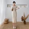 Autumn and winter new slim-fitting and thin knitted dress women's coat medium and long over-the-knee sweater skirt