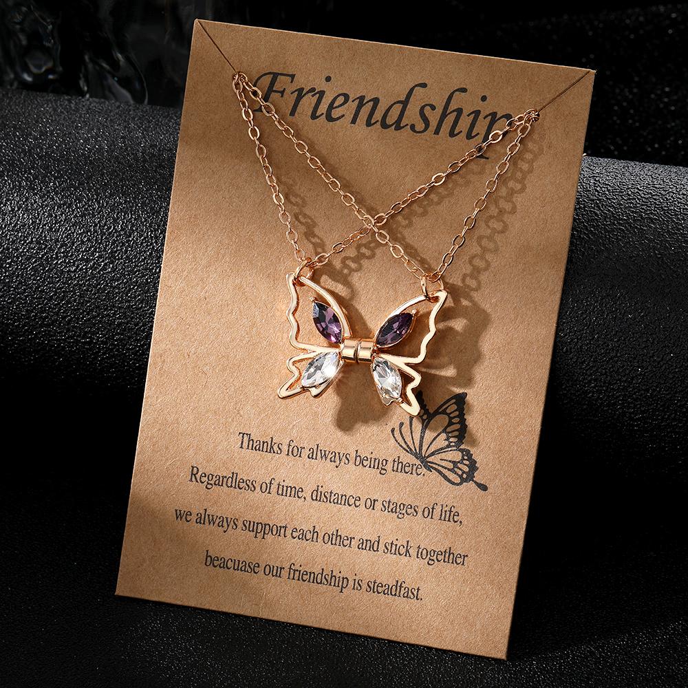 2023 Purple Diamond White Diamond Butterfly Necklace Set of 2 Gold Double Chain Deluxe Gift Accessories Girls Cute Magnetic Couple Wedding Necklace