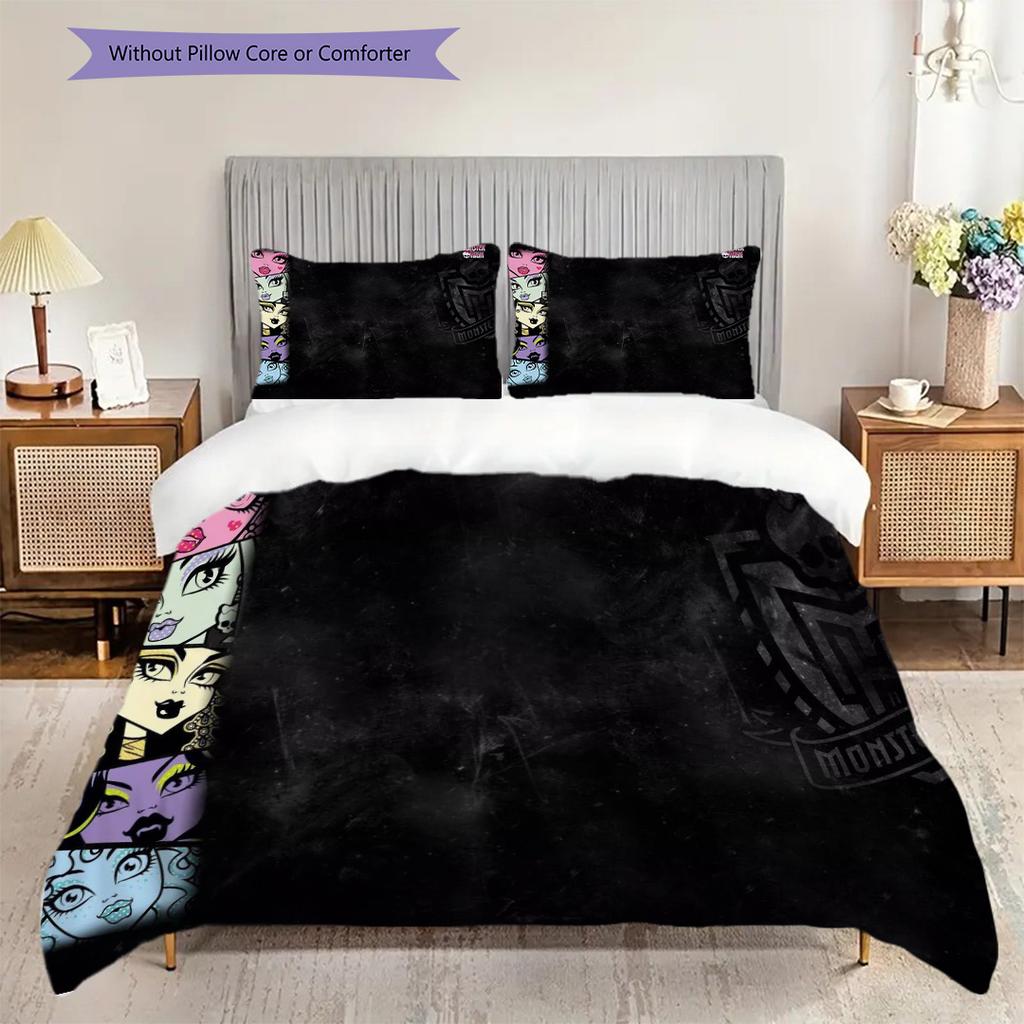 Monster High Fashion Fantasy Bedding (1 * duvet cover + 2 * pillowcase, without core) 2D Flat Soft and comfortable Christmas birthday gift