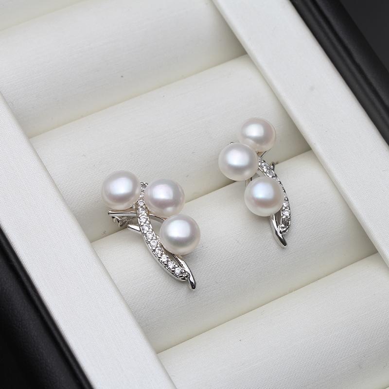 Real Silver 925 White Pearl Earrings Woman,Natural Freshwater Stud Earrings With Pearls Wife Mother Gifts