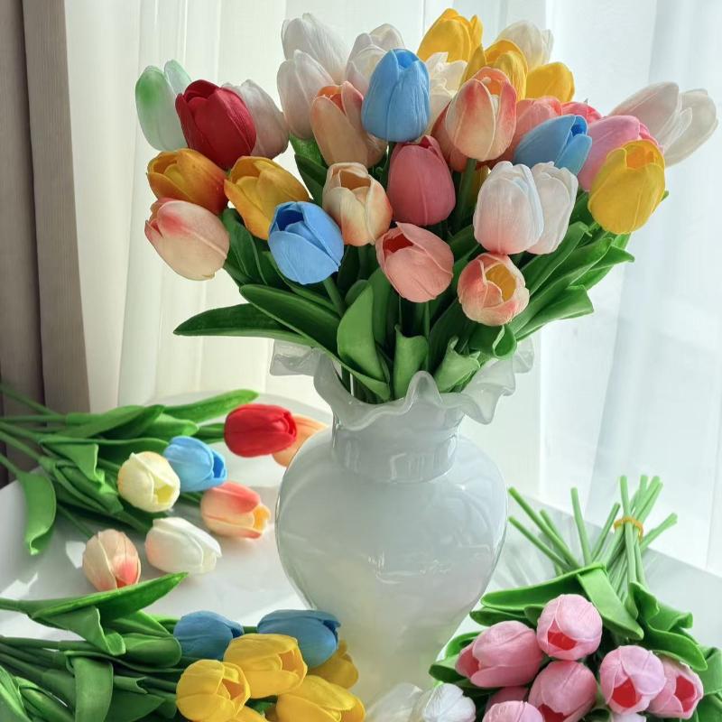 10Pcs Tulip Flowers Artificial Tulip Bouquet PE Foam Fake Flower for Wedding Ceremony Decor Home Garden Bouquet Decoration