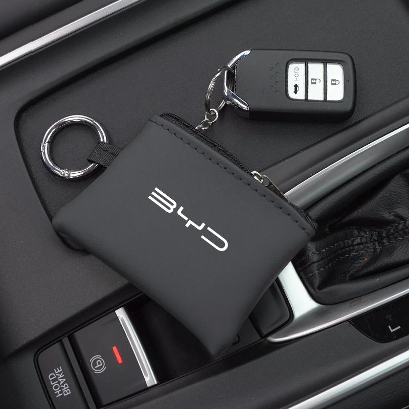 Car Leather Key Wallet Card Bag Emblem keychain Pouch For BYD Atto 3 Yuan Plus Han Tang EV F3 E6 Dmi Song F0 Qin Pro G3 I3 Ea1 2RF8S