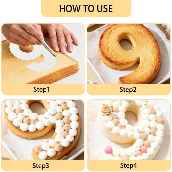 Number Cake Mold Baking Forms Moulds, 9 Pieces 0-8 Cake Number Stencils, 12 Inch Numbers Cake Pans, Flat Plastic Mold Numerical Templates Cutting for