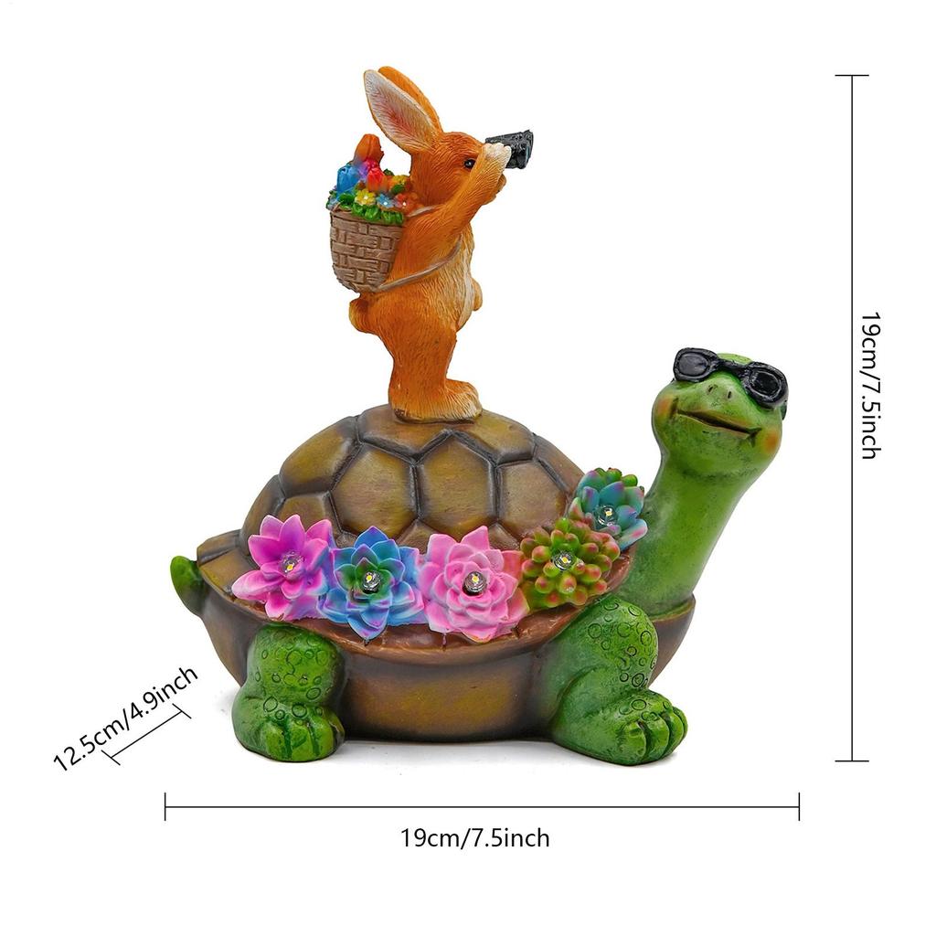 Solar-powered Garden Statues Decor Turtle And Rabbits Figurines Outdoor Patio Lawn Sculptures Bunny Turtle Figurine Garden Decor