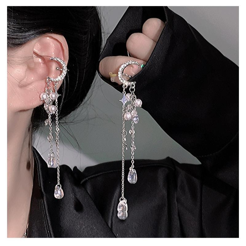 Silver Needle Diamond Flower Water Drop Tassel Earrings Exaggerated Earrings Light Luxury Premium Earrings Women