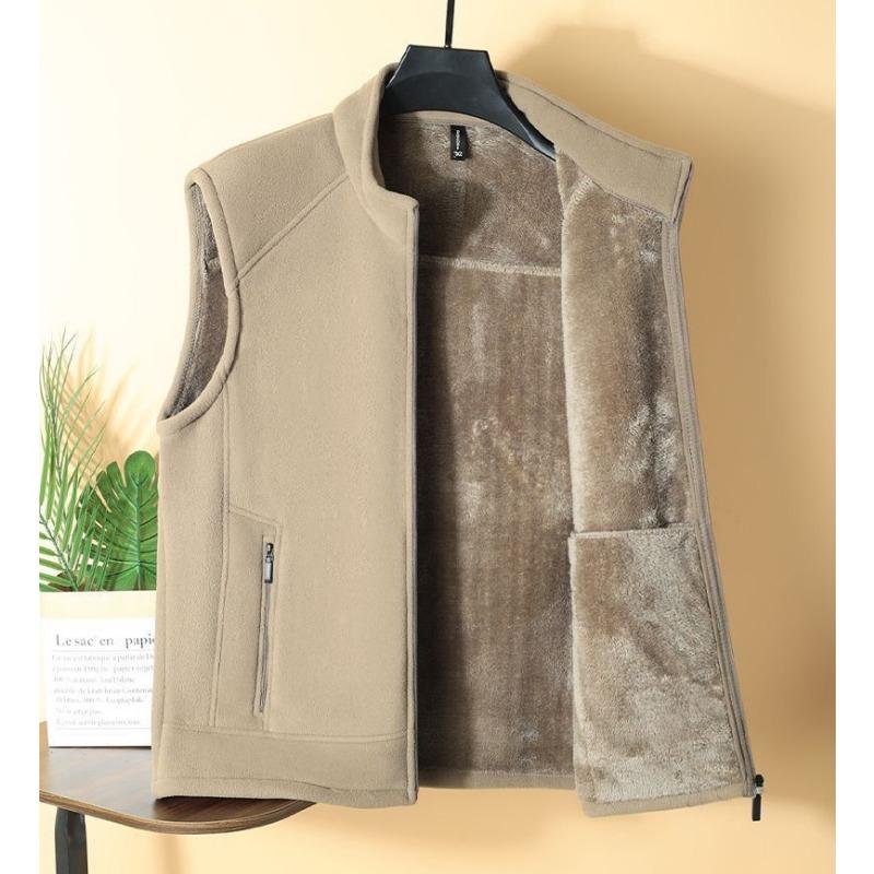 Solid Color Zipper Cardigan Pocket Vest Casual Men's Autumn and Winter Stand Collar Loose Sleeveless Jacket Top