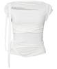 Peulleeoeob Asymmetrical Draped Strap Roll-Up T-Shirt (Fl-170_Cream)