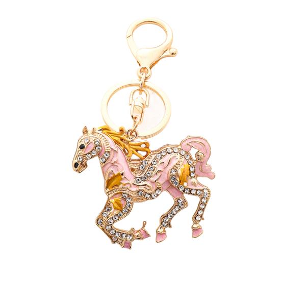

Брелок-подвеска Сверкающие стразы Дизайн лошади Металлическое кольцо для ключей Декоративный держатель для ключей Украшение для сумки друзей розовый