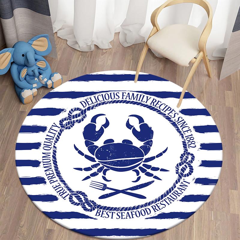 Sailing Blue Line Pattern Circular Carpet Home Living Room Bedroom Children's Room Floor Decoration Flange Carpet