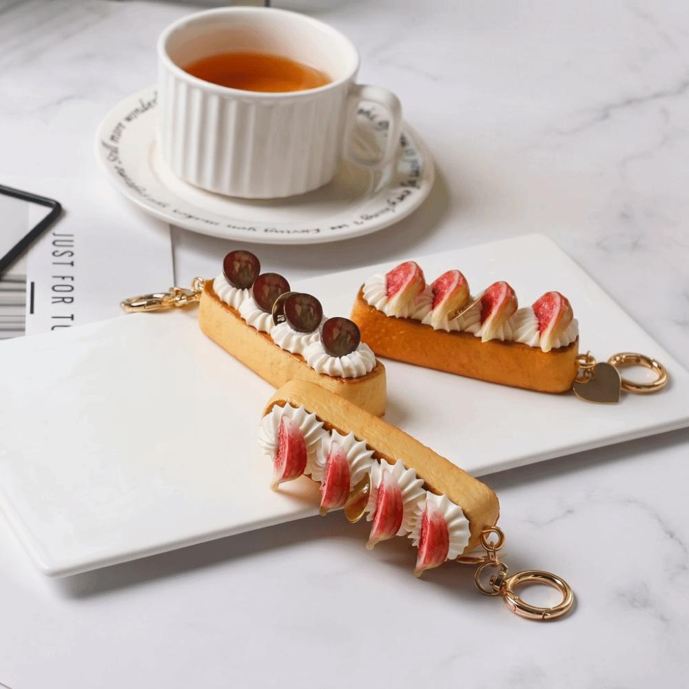 Long Cream Puff Realistic Long Cream Pendant Simulation Fruit Small Strip Fruit Keychain  Gift
