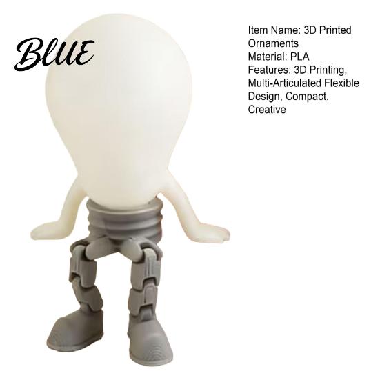 Creative Desktop Ornament 3D Printed Articulated LED Glow-in-the-Dark Action Figure, Posable Light Bulb Head Night with Printing Movable Joints, Desk