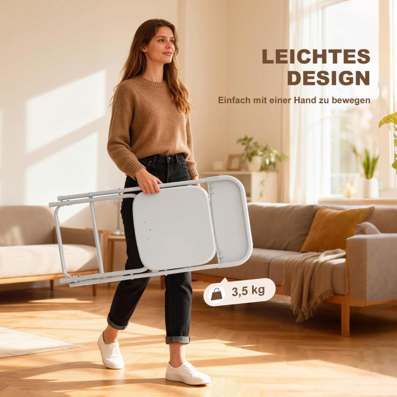 Set of 6 Folding Chairs, Foldable Chairs with Drainage Holes, Steel Frame, Versatile Use, White