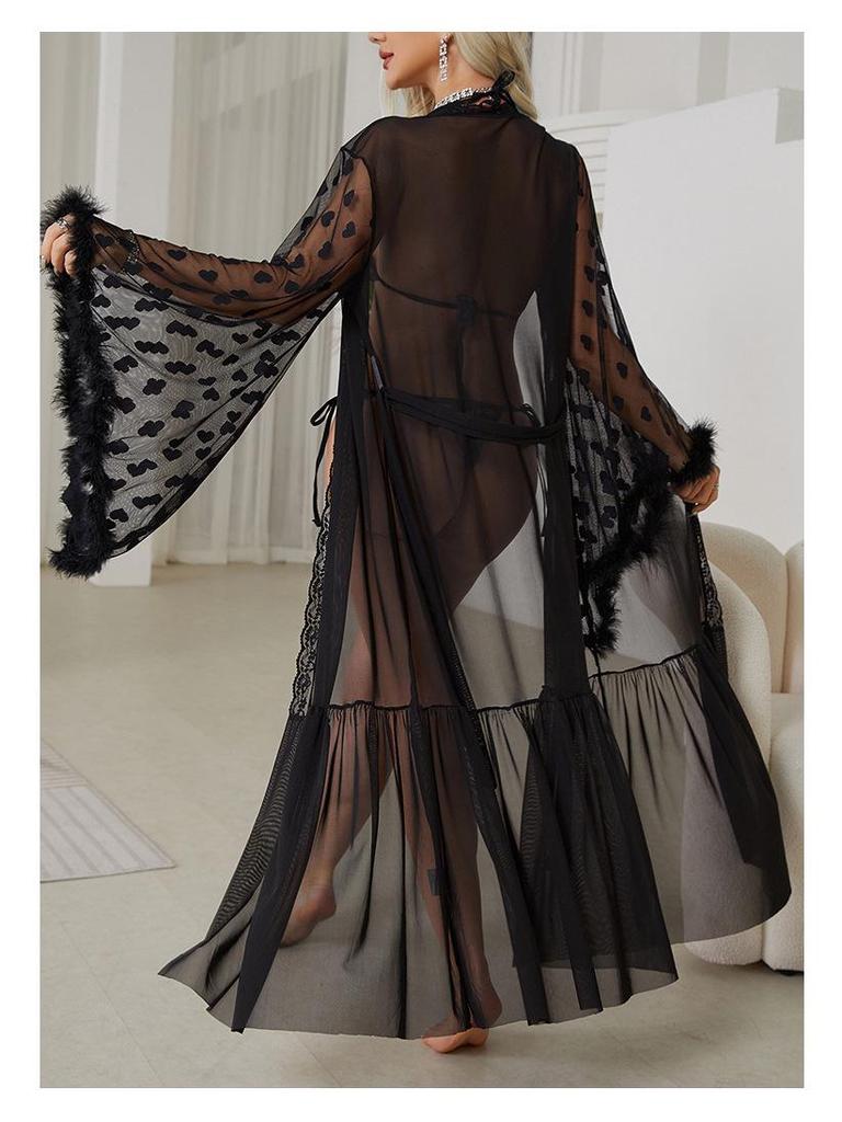 Feyun Women's Seductive Mesh Nightgown and Bathrobe