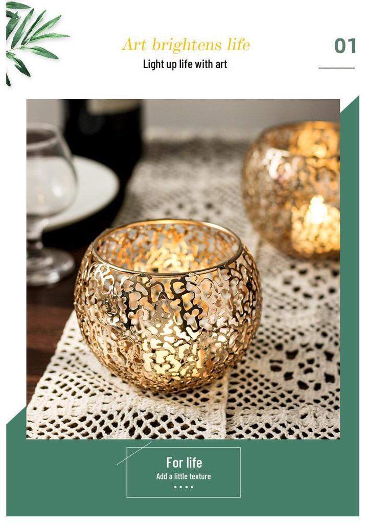 Golden Retro Electroplated Metal Candle Holder Cover Ornament with Ins Style Design