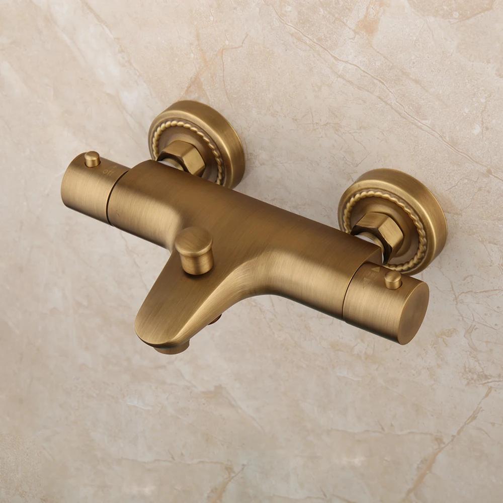 

KEMAIDI Antique Brass Bathroom Basin Sink Faucet Handheld Shower Set Wall Mounted Thermostatic Mixer Shower Faucet Set